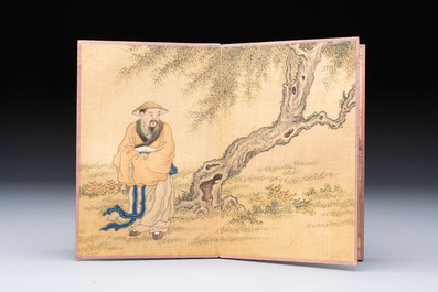A Chinese album: 'Yuci Jingxinzhai Renwuce 御賜靜心齋人物冊', ink and colour on silk, Qianlong seal mark and of the period