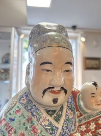A large Chinese famille rose figure of Fu Xing, Zhu Mao Ji Zao 朱茂記造 mark, Republic