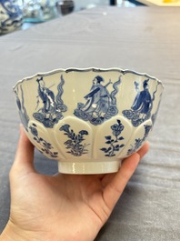 Two Chinese blue and white 'immortals' bowls, Chenghua and Kangxi mark, Kangxi