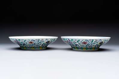 A pair of Chinese doucai 'anbaxian 暗八仙' plates, Xianfeng mark and of the period