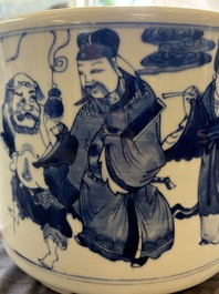 A large Chinese blue and white 'Ba Xian Zhu Shou 八仙祝壽&lsquo; tripod censer, 19th C.