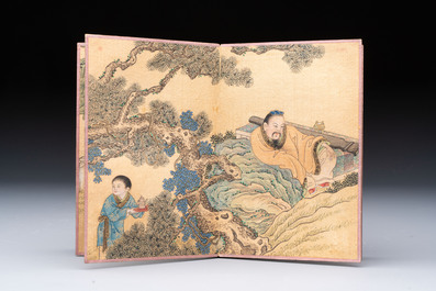 A Chinese album: 'Yuci Jingxinzhai Renwuce 御賜靜心齋人物冊', ink and colour on silk, Qianlong seal mark and of the period