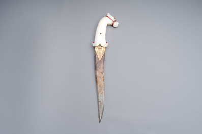 A white jade-hilted khandjar dagger, India, 19/20th C.
