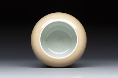 A Chinese caf&eacute;-au-lait-glazed water pot, Yongzheng mark, 19/20th C.