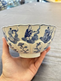 Two Chinese blue and white 'immortals' bowls, Chenghua and Kangxi mark, Kangxi