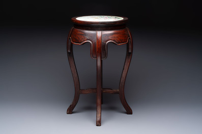 A Chinese hardwood table with a famille rose plaque top, Republic
