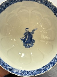 Two Chinese blue and white 'immortals' bowls, Chenghua and Kangxi mark, Kangxi