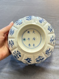 Two Chinese blue and white 'immortals' bowls, Chenghua and Kangxi mark, Kangxi