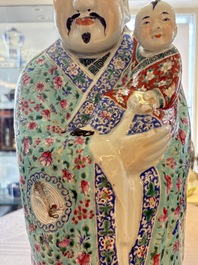 A large Chinese famille rose figure of Fu Xing, Zhu Mao Ji Zao 朱茂記造 mark, Republic