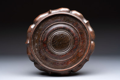A Chinese famille rose pink-ground 'kamcheng' bowl and cover for the Straits or Peranakan market, on a wooden stand, 19th C.