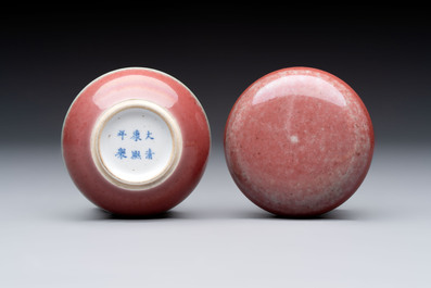 A Chinese peachbloom-glazed ink paste box and cover, Kangxi mark and of the period