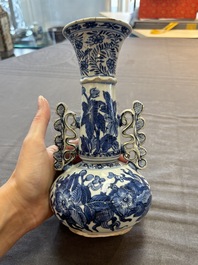 Two Chinese blue and white vases after Venetian glass models and a 'horses' bowl, Kangxi