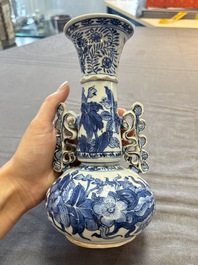 Two Chinese blue and white vases after Venetian glass models and a 'horses' bowl, Kangxi