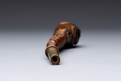 Two Japanese lacquer inro, a pipe and seven netsuke, some signed, Edo/Meiji, 18/19th C.