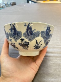 Two Chinese blue and white 'immortals' bowls, Chenghua and Kangxi mark, Kangxi