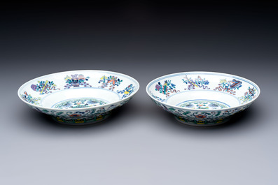 A pair of Chinese doucai 'anbaxian 暗八仙' plates, Xianfeng mark and of the period