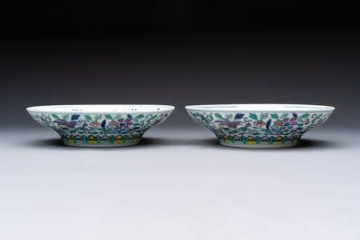 A pair of Chinese doucai 'anbaxian 暗八仙' plates, Xianfeng mark and of the period