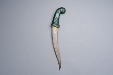 A spinach jade-hilted khandjar dagger, India, 19/20th C.