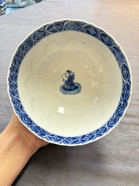 Two Chinese blue and white 'immortals' bowls, Chenghua and Kangxi mark, Kangxi