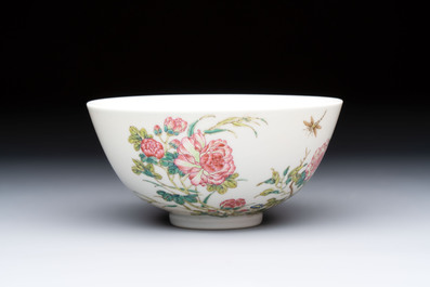 A Chinese famille rose &lsquo;peony and dragonfly&rsquo; bowl, Yongzheng mark, Republic