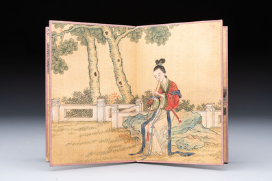 A Chinese album: 'Yuci Jingxinzhai Renwuce 御賜靜心齋人物冊', ink and colour on silk, Qianlong seal mark and of the period