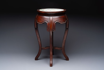A Chinese hardwood table with a famille rose plaque top, Republic