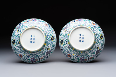 A pair of Chinese doucai 'anbaxian 暗八仙' plates, Xianfeng mark and of the period