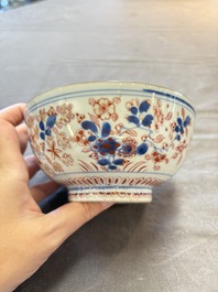 Seven Chinese Imari-style and famille rose bowls with floral and figural designs, 18th C.