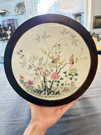 A Chinese hardwood table with a famille rose plaque top, Republic