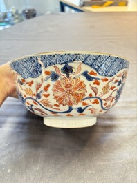 Seven Chinese Imari-style and famille rose bowls with floral and figural designs, 18th C.