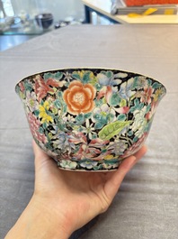 Seven Chinese famille rose bowls with floral design, various marks, 19/20th C.