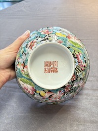 Seven Chinese famille rose bowls with floral design, various marks, 19/20th C.