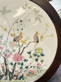 A Chinese hardwood table with a famille rose plaque top, Republic