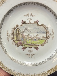 Four Chinese Meissen-style export plates with a hunting scene, Qianlong