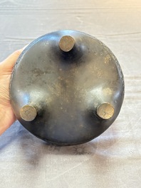 A fine Chinese archaistic bronze tripod censer, Yuan