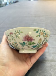 Seven Chinese famille rose bowls with floral design, various marks, 19/20th C.