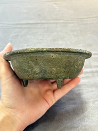 Two small Chinese bronze brush washers, Dong Chang Qi 董昌器 and Da Xiang Yuan Nian 大象元年 marks, Yuan/Ming