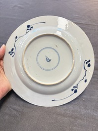 12 Chinese blue and white plates with figural and floral design, 18th C.