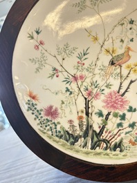 A Chinese hardwood table with a famille rose plaque top, Republic