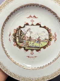 Four Chinese Meissen-style export plates with a hunting scene, Qianlong