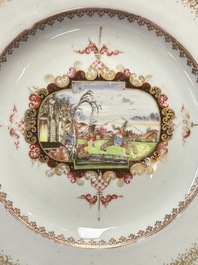 Four Chinese Meissen-style export plates with a hunting scene, Qianlong