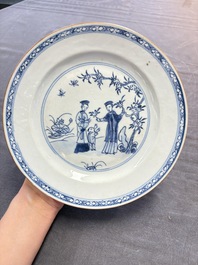 12 Chinese blue and white plates with figural and floral design, 18th C.