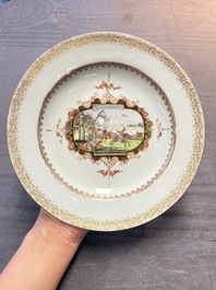 Four Chinese Meissen-style export plates with a hunting scene, Qianlong