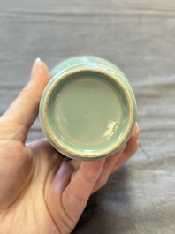A Chinese flamb&eacute;-glazed cylindrical jardini&egrave;re and two celadon-glazed vases, 19th C.