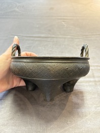 A fine Chinese archaistic bronze tripod censer, Yuan