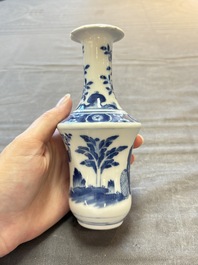 Two Chinese blue and white vases, a covered jar and a brush pot, Kangxi and later