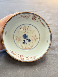 Seven Chinese Imari-style and famille rose bowls with floral and figural designs, 18th C.