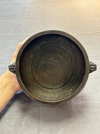 A Chinese bronze censer with 'tianji' handles and kuilong design, Xuande mark, 18/19th C.