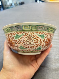 Seven Chinese famille rose bowls with floral design, various marks, 19/20th C.