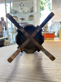 A Chinese hardwood table with a famille rose plaque top, Republic
